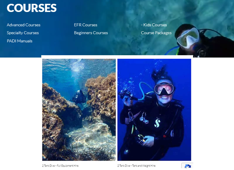 Diving courses Website SEO
